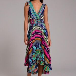 Rabbit Vintage Handkerchief Dress Womens 6 Empire Smocked Waist Artsy Festival